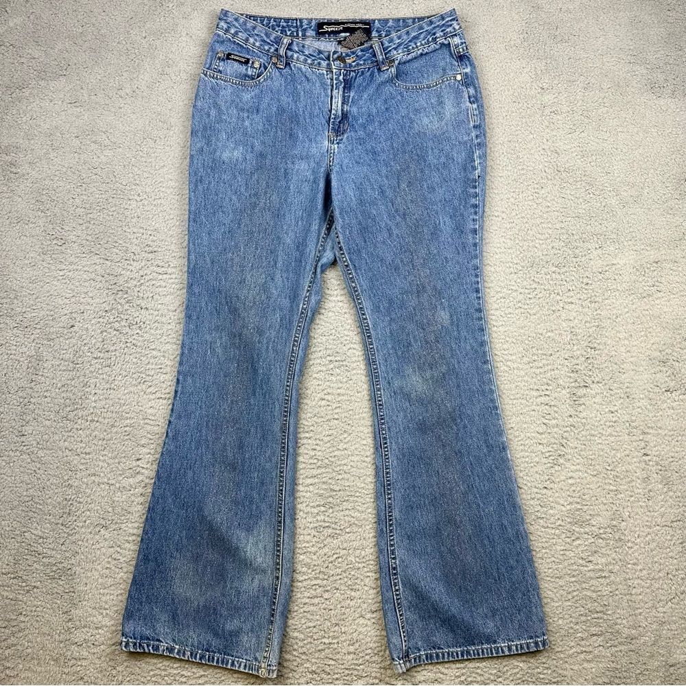Stephen Hardy Squeeze Jeans Womens 11 12 Flare Leg Bellbottom Glitter Front Blue